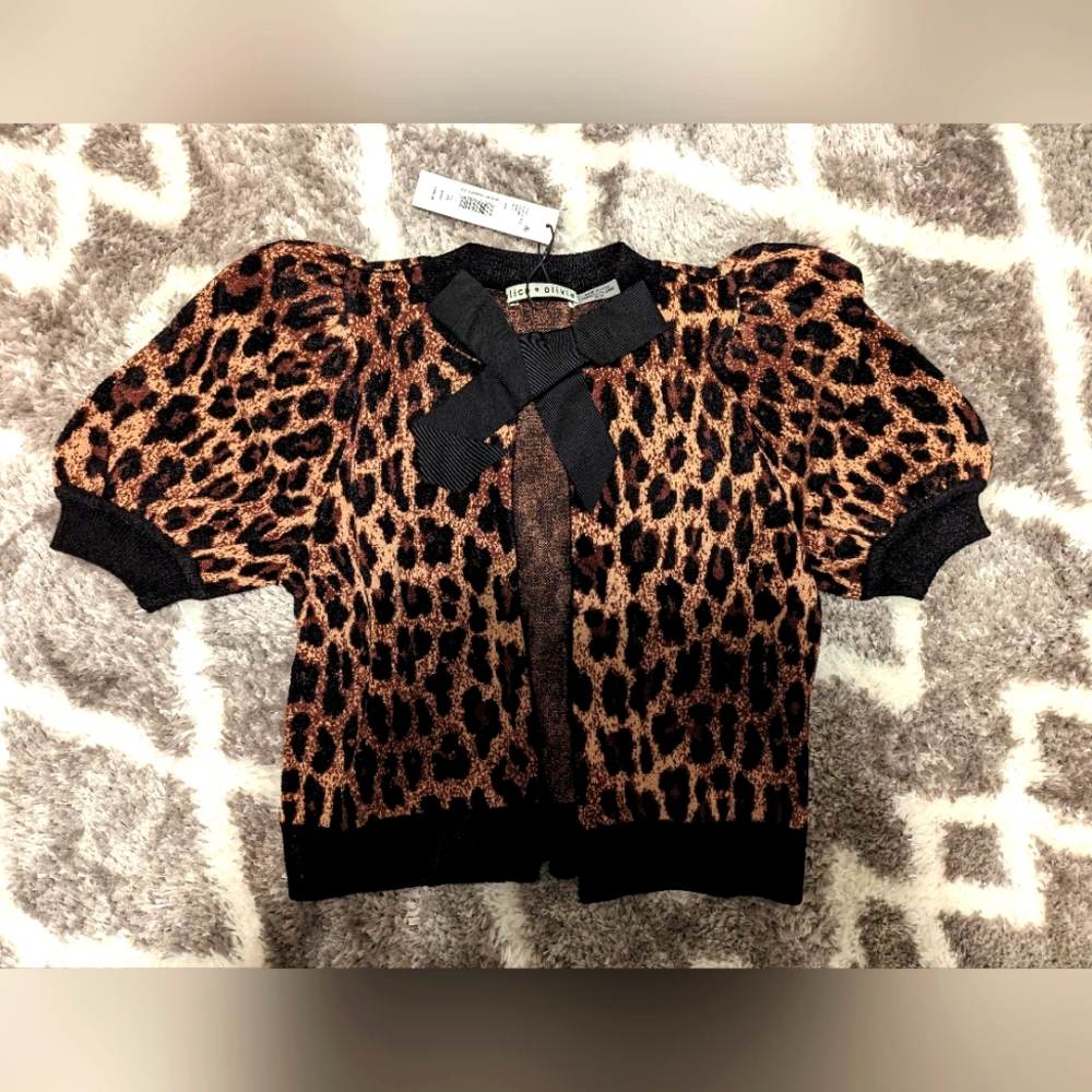 Alice and Olivia Kitty Leopard Puff-Sleeve Cardigan - Picture 6 of 12